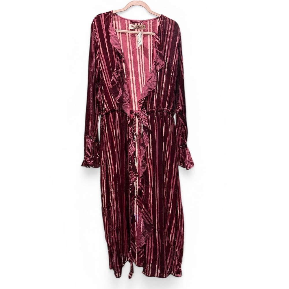 Free People Dolly Duster, Velvet, Midi Length, Robe, Burgundy, Striped, XL, NWT - Picture 4 of 7
